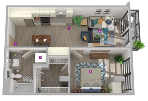 Floor plan for 1 bed, 1 bath, 626 sqft